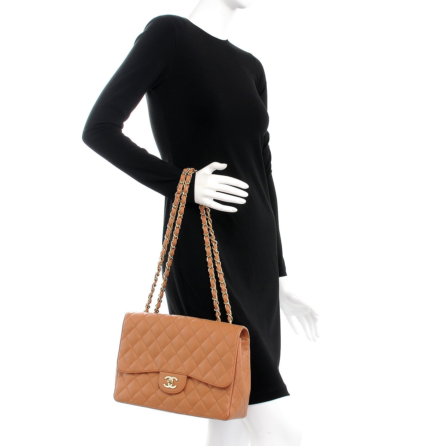 Chanel Caviar Quilted Jumbo Single Flap Light Brown 3 of 9