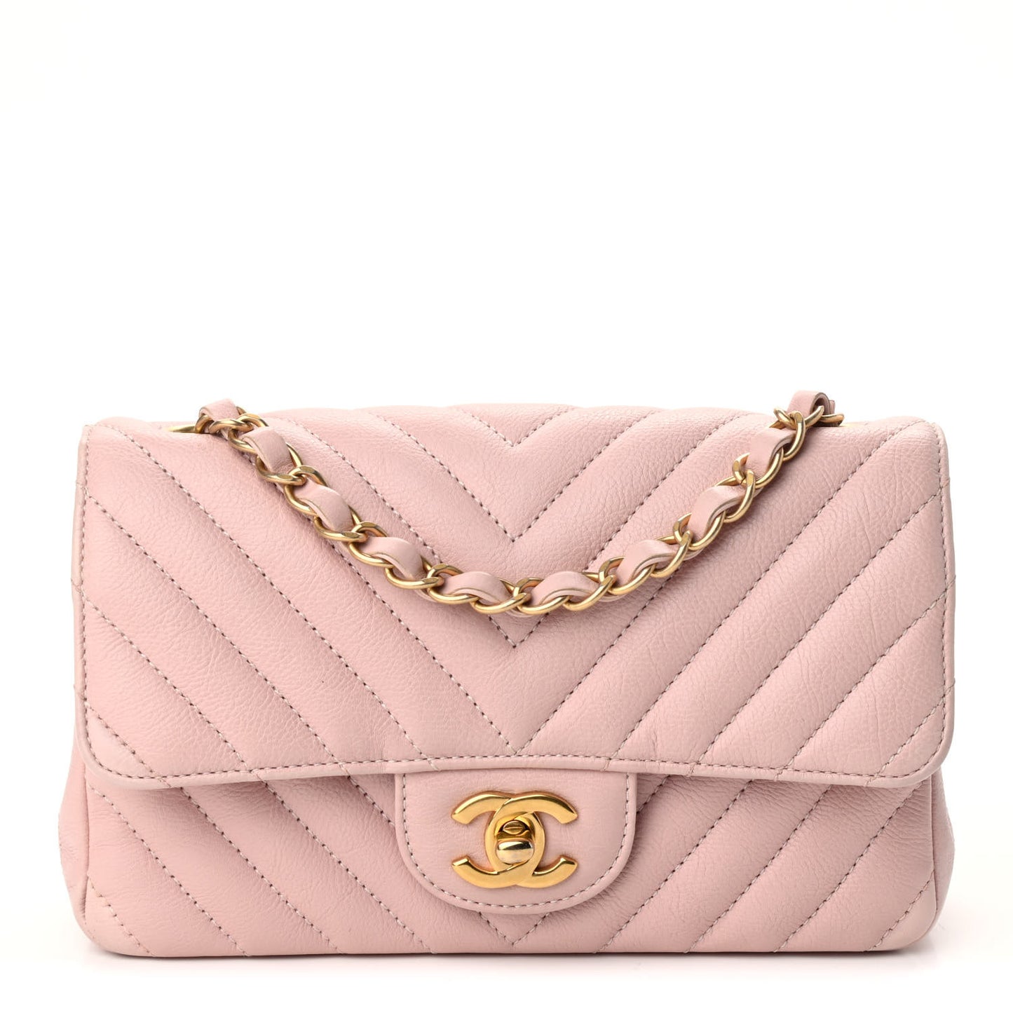 Calfskin Chevron Quilted Mini Rectangular Flap Light Pink