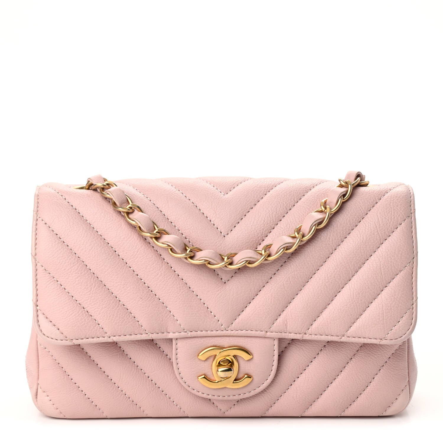 Chanel Calfskin Chevron Quilted Mini Rectangular Flap Light Pink 1 of 9