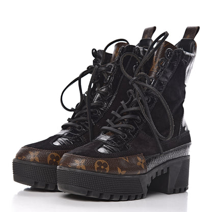 Louis Vuitton Suede Calfskin Monogram Laureate Platform Desert Boots 37 Black 3 of 12