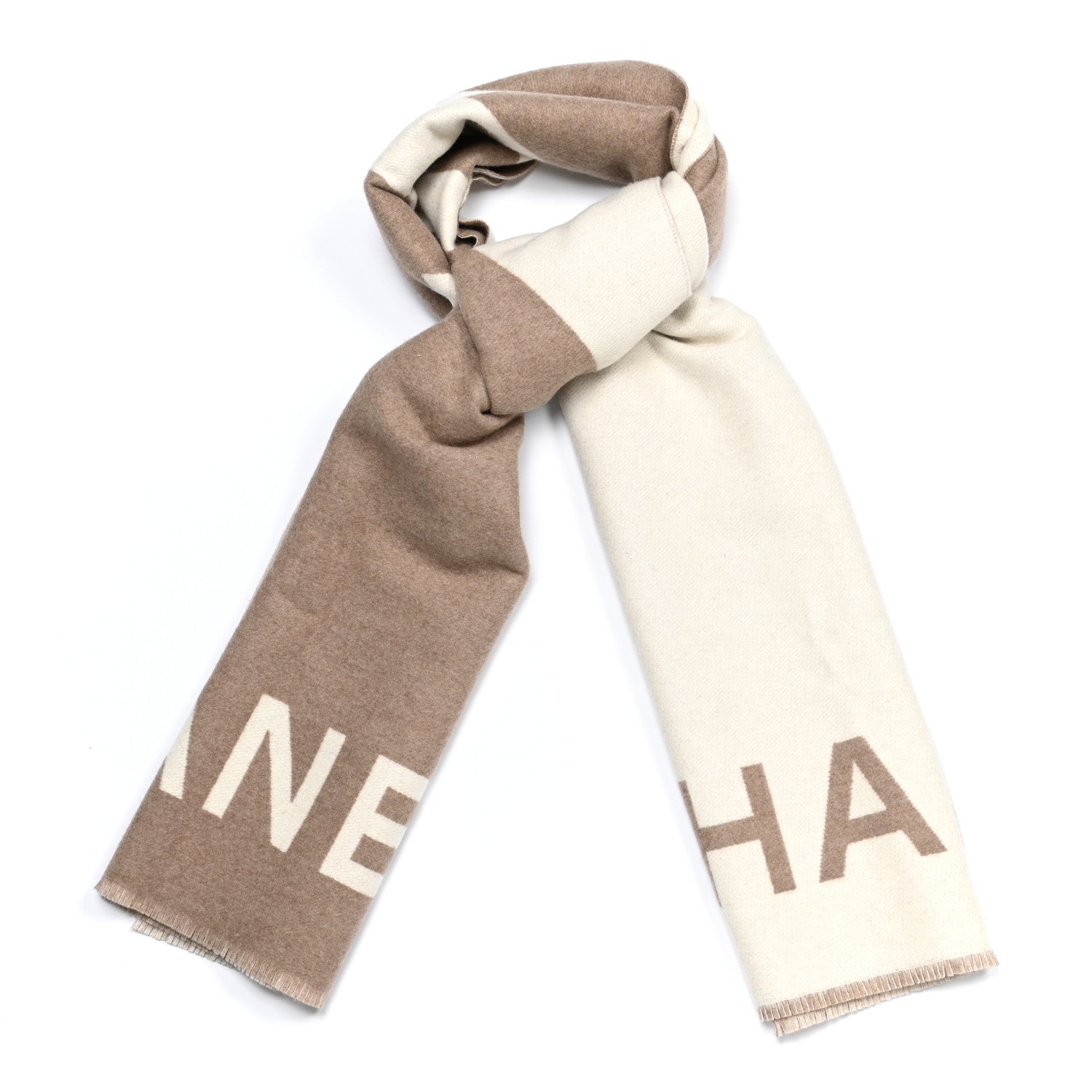 Chanel Cashmere CC Fringe Stole Beige White 1 of 9