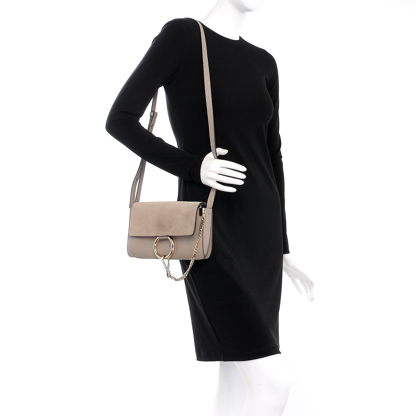 Suede Calfskin Small Faye Shoulder Bag Motty Grey
