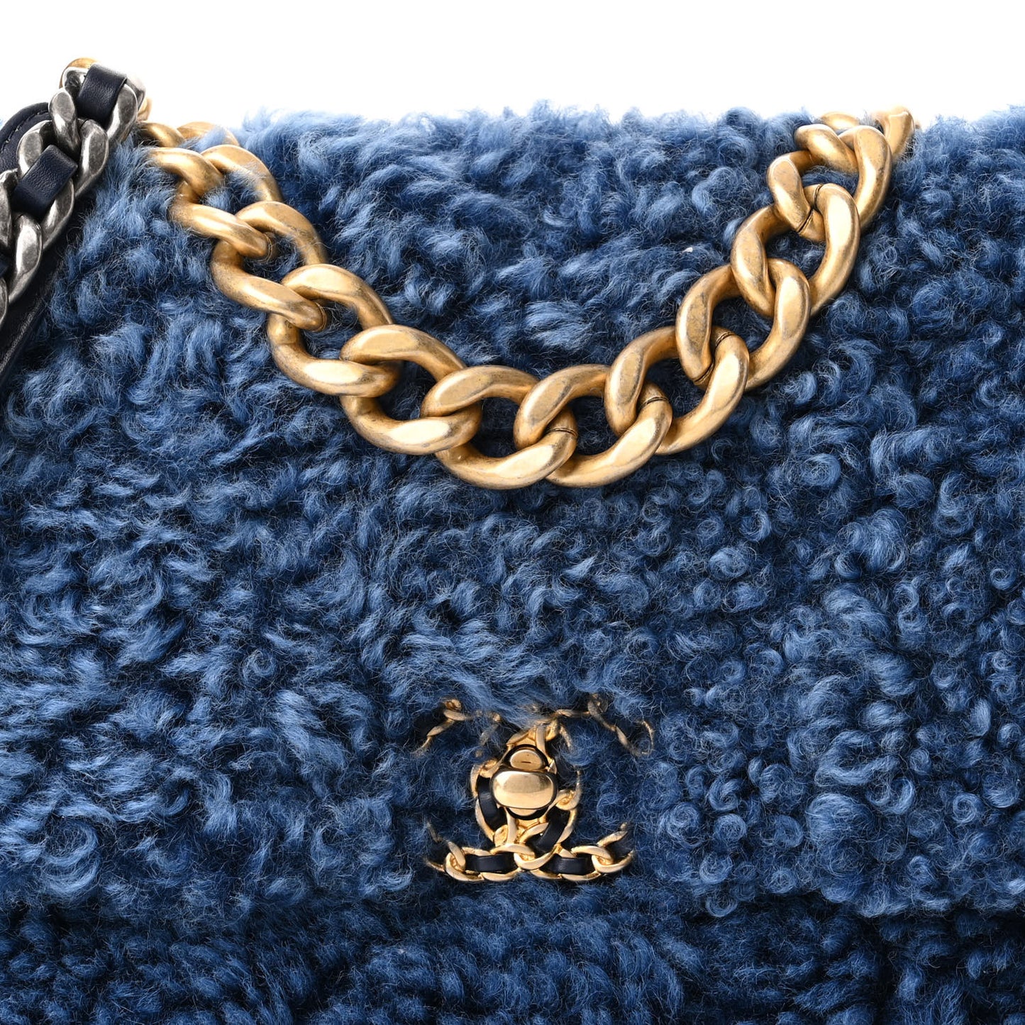 Shearling Sheepskin Large Chanel 19 Flap Blue