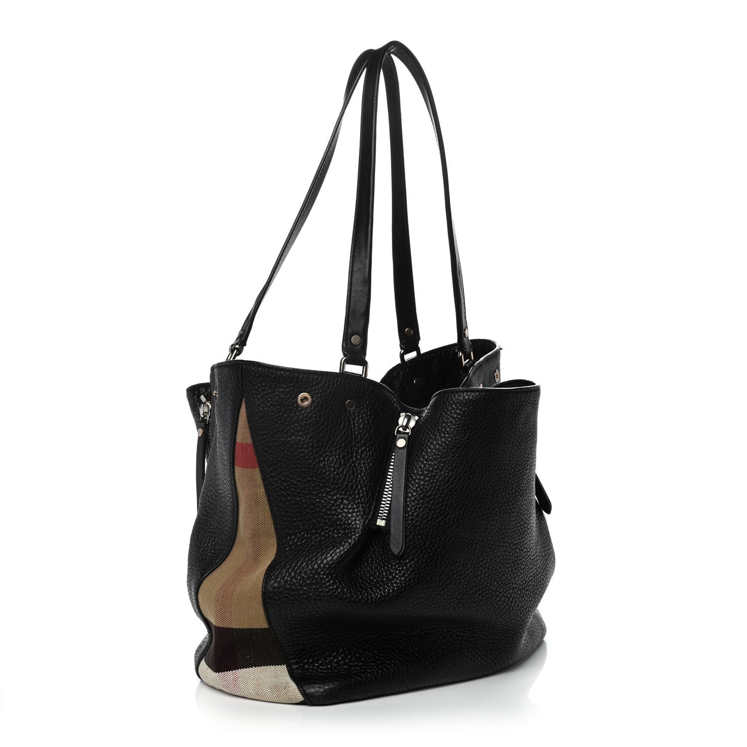 Burberry Grainy Calfskin House Check Medium Maidstone Black 3 of 18