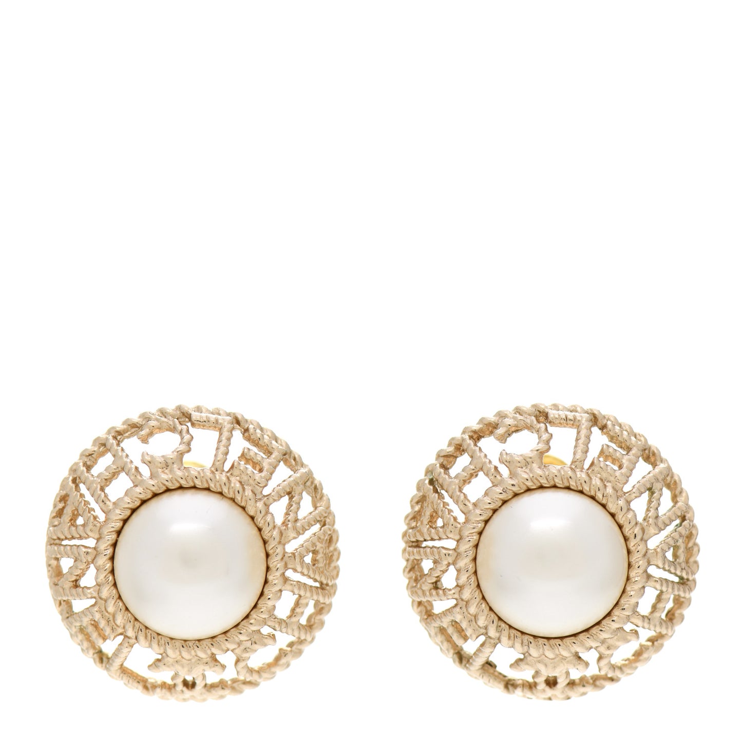 Pearl CC Round Rope Logo Earrings Gold