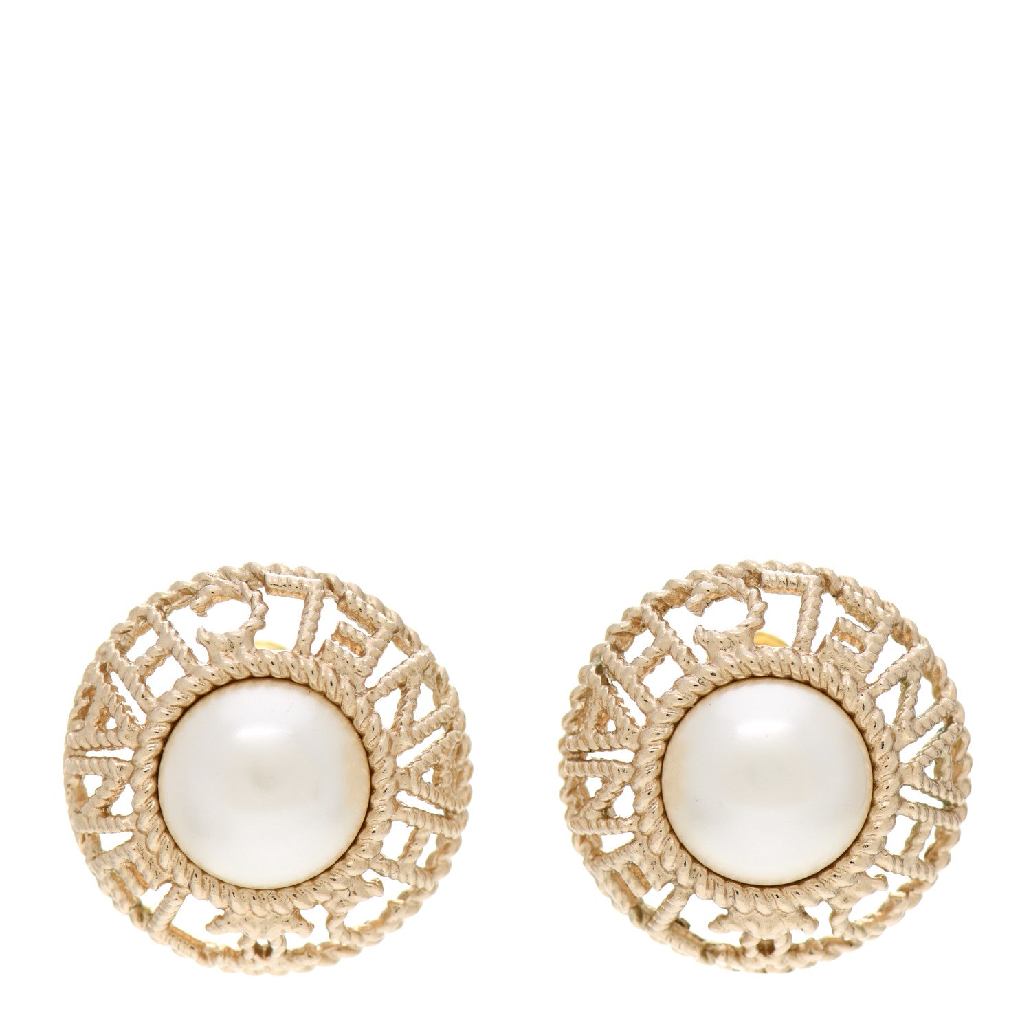 Chanel Pearl CC Round Rope Logo Earrings Gold 1 of 6