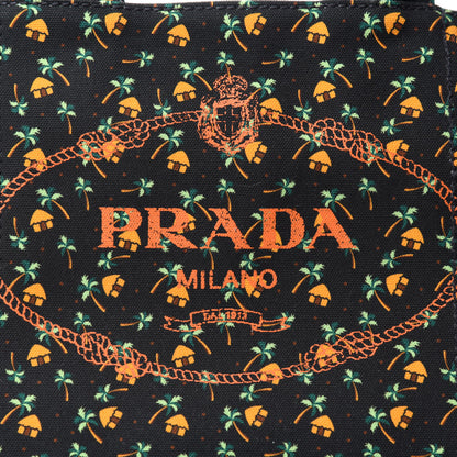 Prada Canapa Palm Tree Print Logo Tote Black 11 of 11