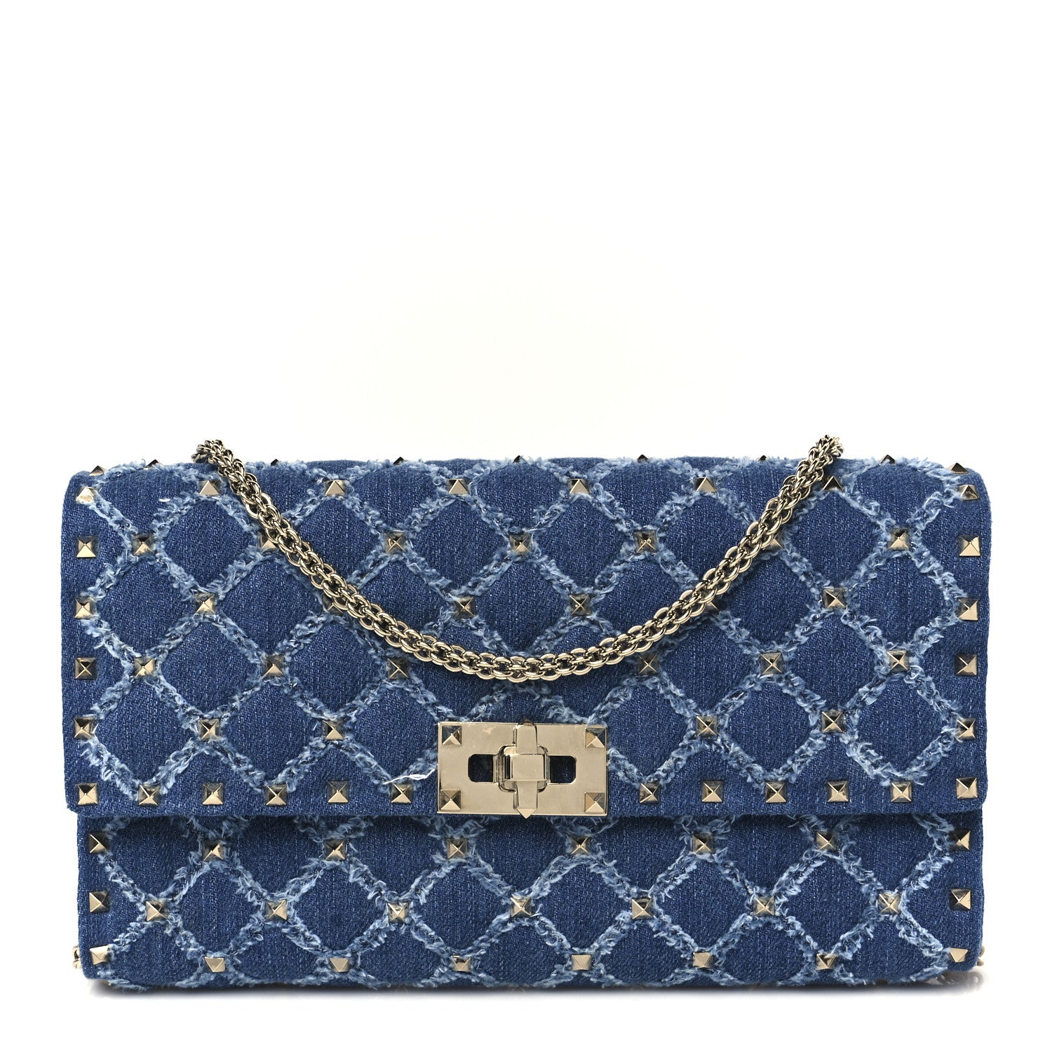 Valentino Garavani Denim Rockstud Spike Wallet on Chain Blue 1 of 10