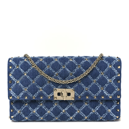 Valentino Garavani Denim Rockstud Spike Wallet on Chain Blue 1 of 10