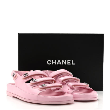 Chanel Lambskin Crystal CC Velcro Dad Sandals 38 Light Pink 10 of 10