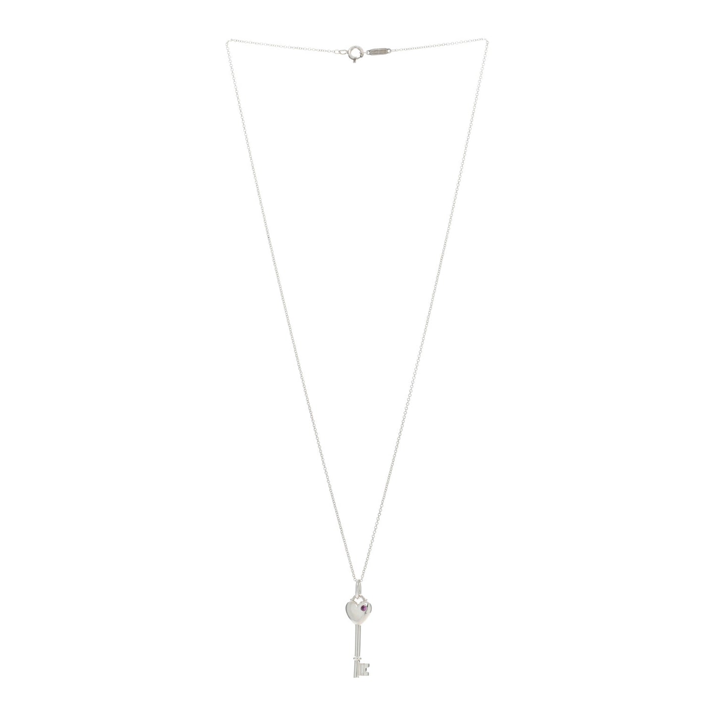 Sterling Silver Pink Sapphire Heart Key Pendant Necklace