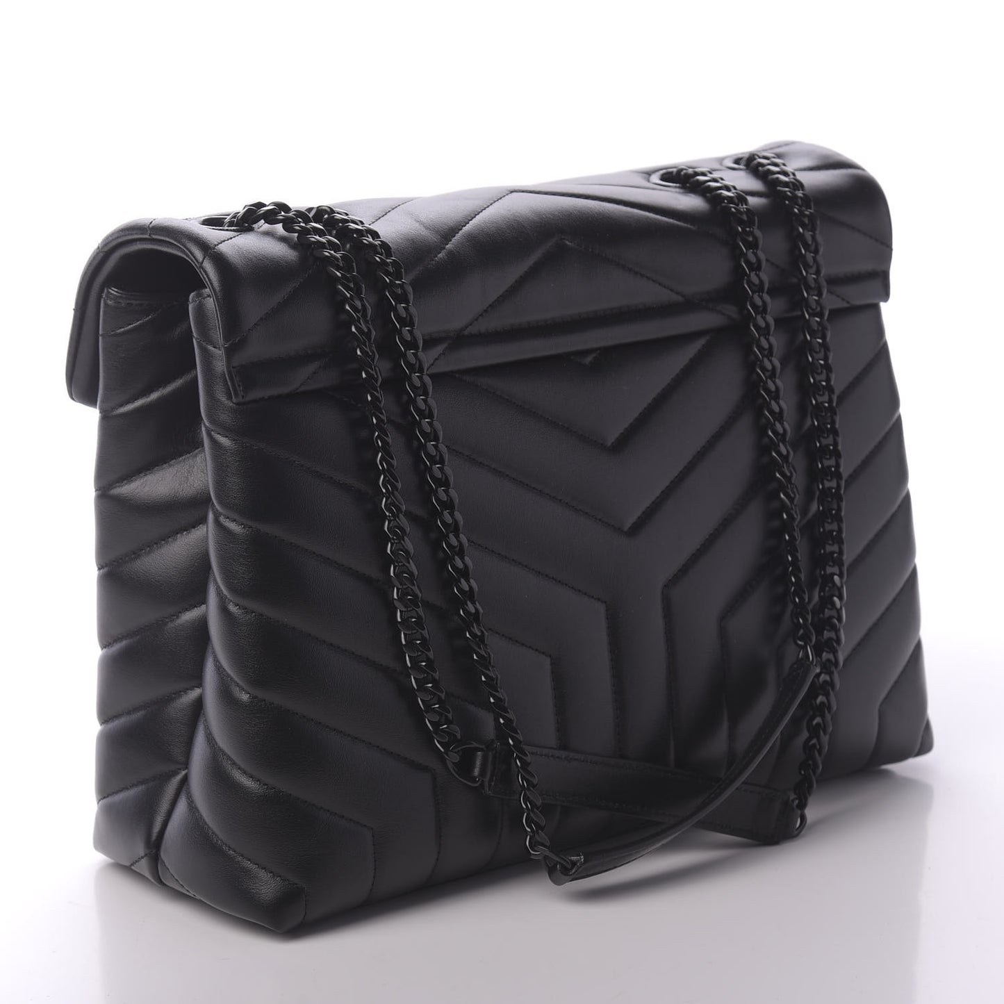 Calfskin Y Quilted Monogram Medium Loulou Chain Satchel Black