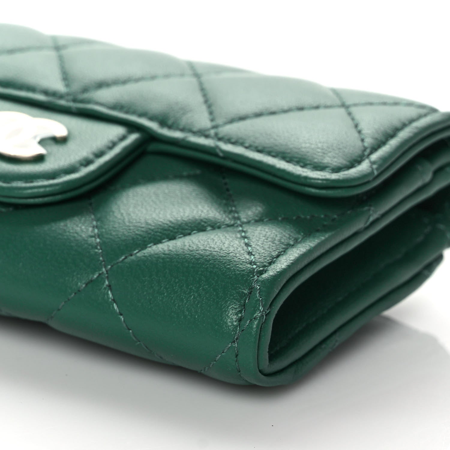 Chanel Lambskin Quilted Flap Card Holder Wallet Green 10 of 11