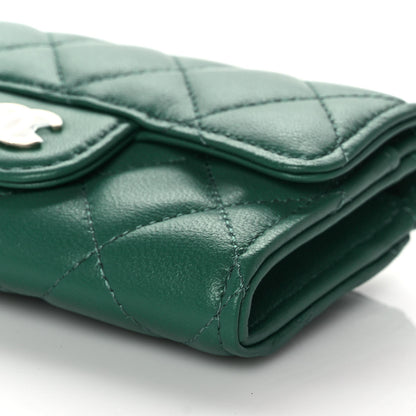 Chanel Lambskin Quilted Flap Card Holder Wallet Green 10 of 11