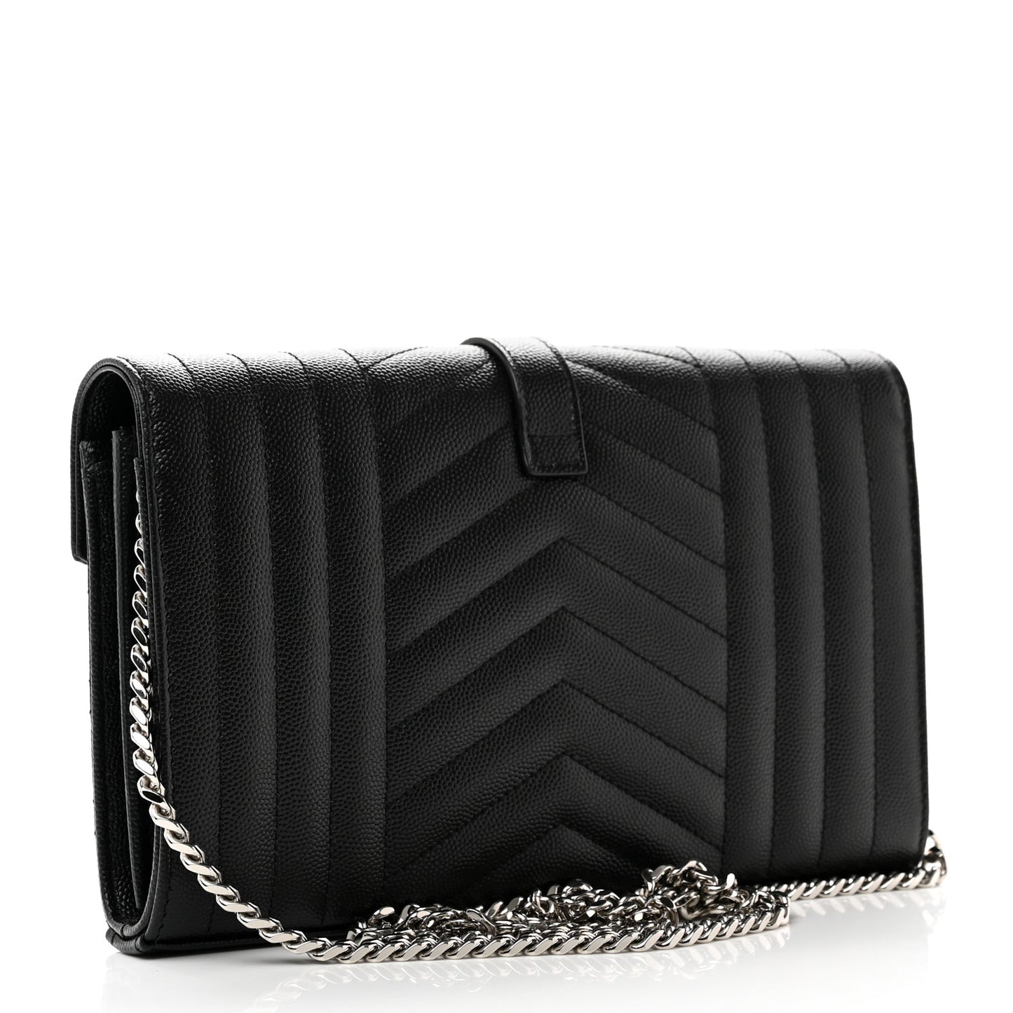 Grain De Poudre Mixed Matelasse Triquilt Monogram Chain Wallet Black