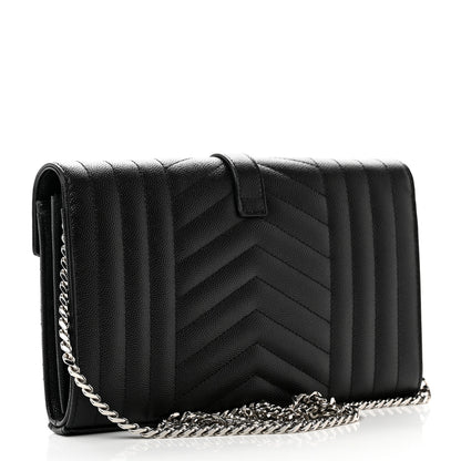 Saint Laurent Grain De Poudre Mixed Matelasse Triquilt Monogram Chain Wallet Black 2 of 8