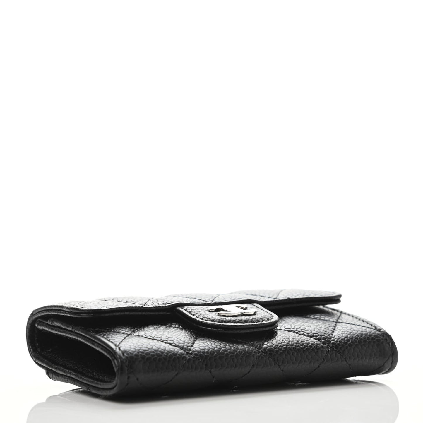 Caviar Quilted Flap Card Holder Wallet Black