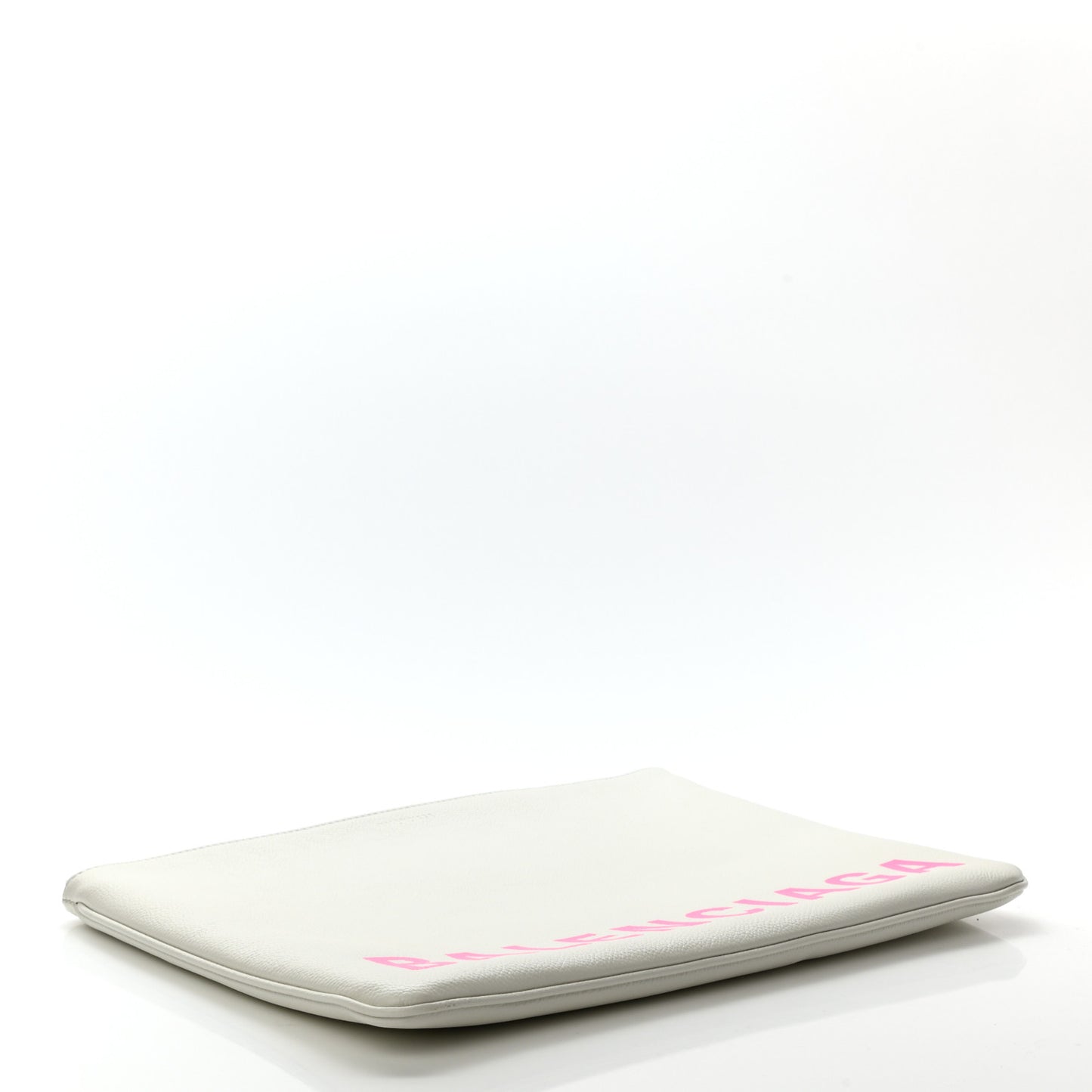Grained Calfskin Logo Large Cash Pouch With Handle White Fluo Pink