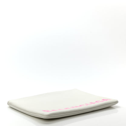 Balenciaga Grained Calfskin Logo Large Cash Pouch With Handle White Fluo Pink 4 of 7