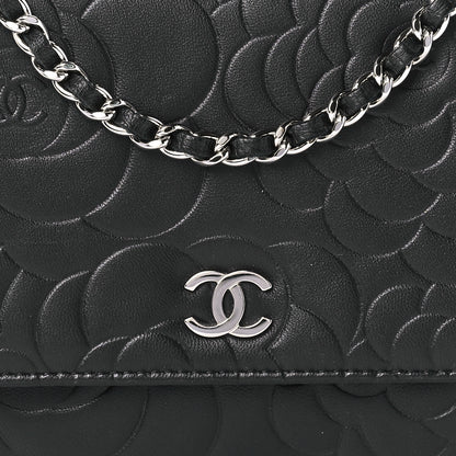 Chanel Lambskin Camellia Embossed Wallet on Chain WOC Black 8 of 12