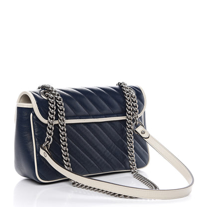 Gucci Vintage Effect Calfskin Matelasse Diagonal Small Torchon GG Marmont Shoulder Bag Blue Agata Mystic White 2 of 12