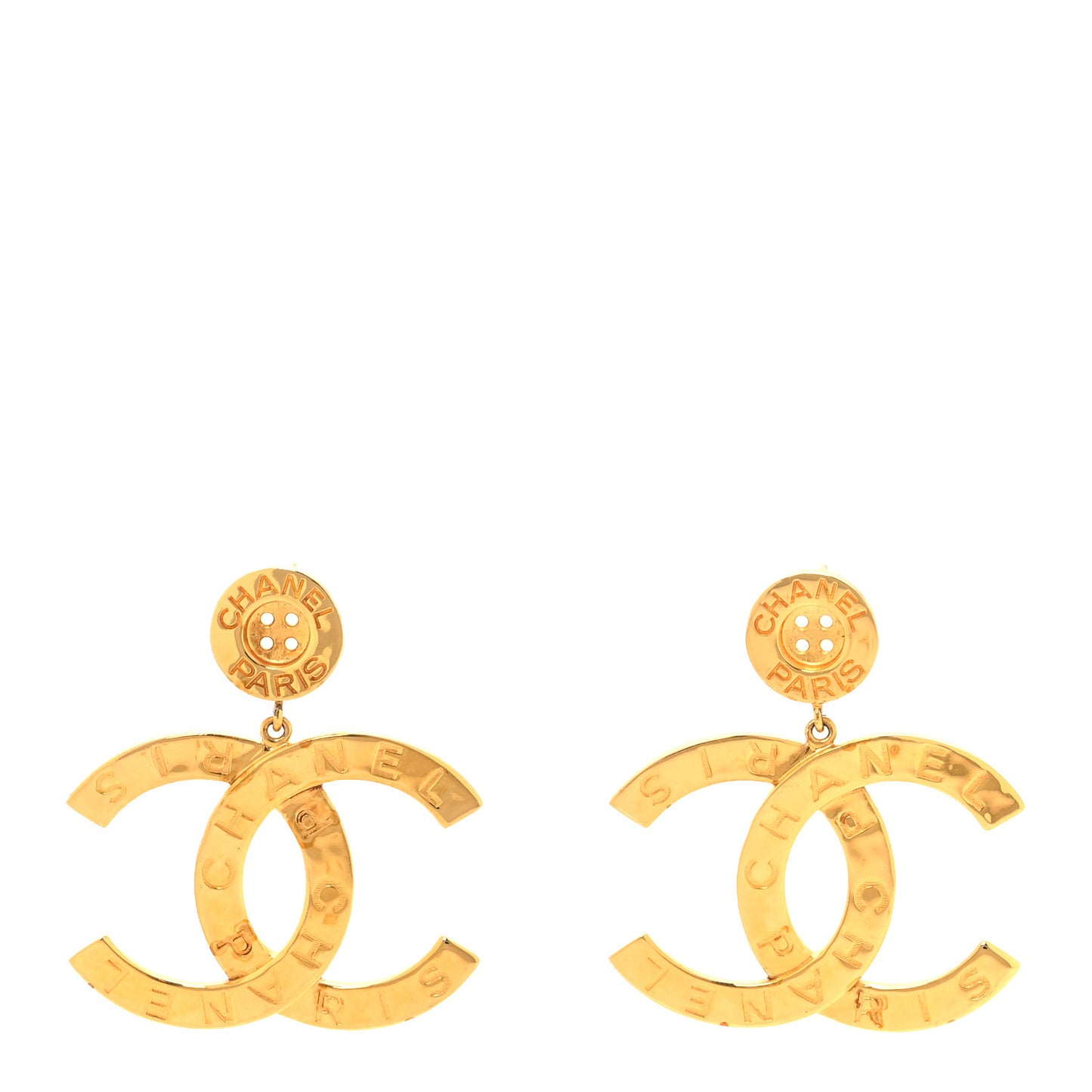 Metal Large Paris Button Earrings Gold
