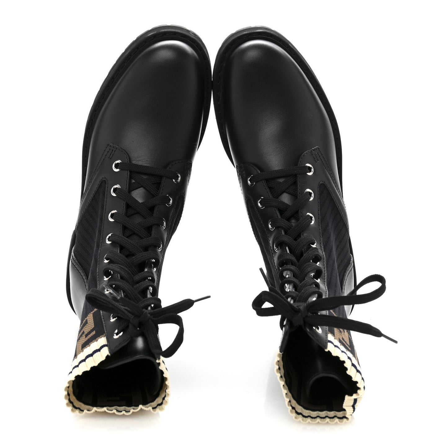 Calfskin Stretch Fabric Rockoko Biker Boots 37.5 Tobacco Black Marino