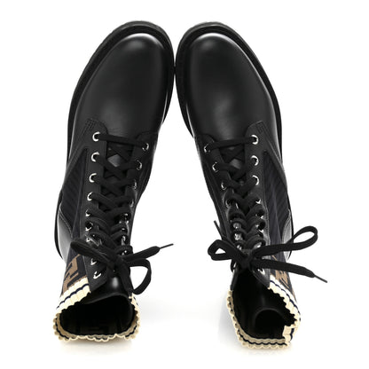 Fendi Calfskin Stretch Fabric Rockoko Biker Boots 37.5 Tobacco Black Marino 2 of 10
