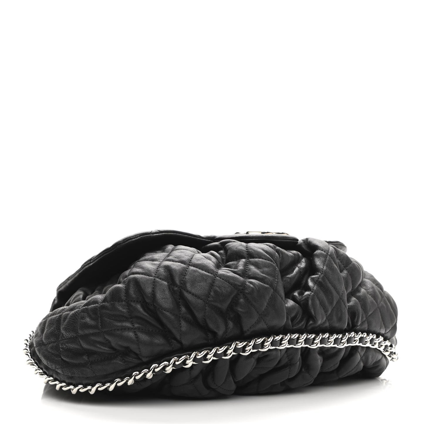 Washed Lambskin Quilted Large Chain Around Messenger Black