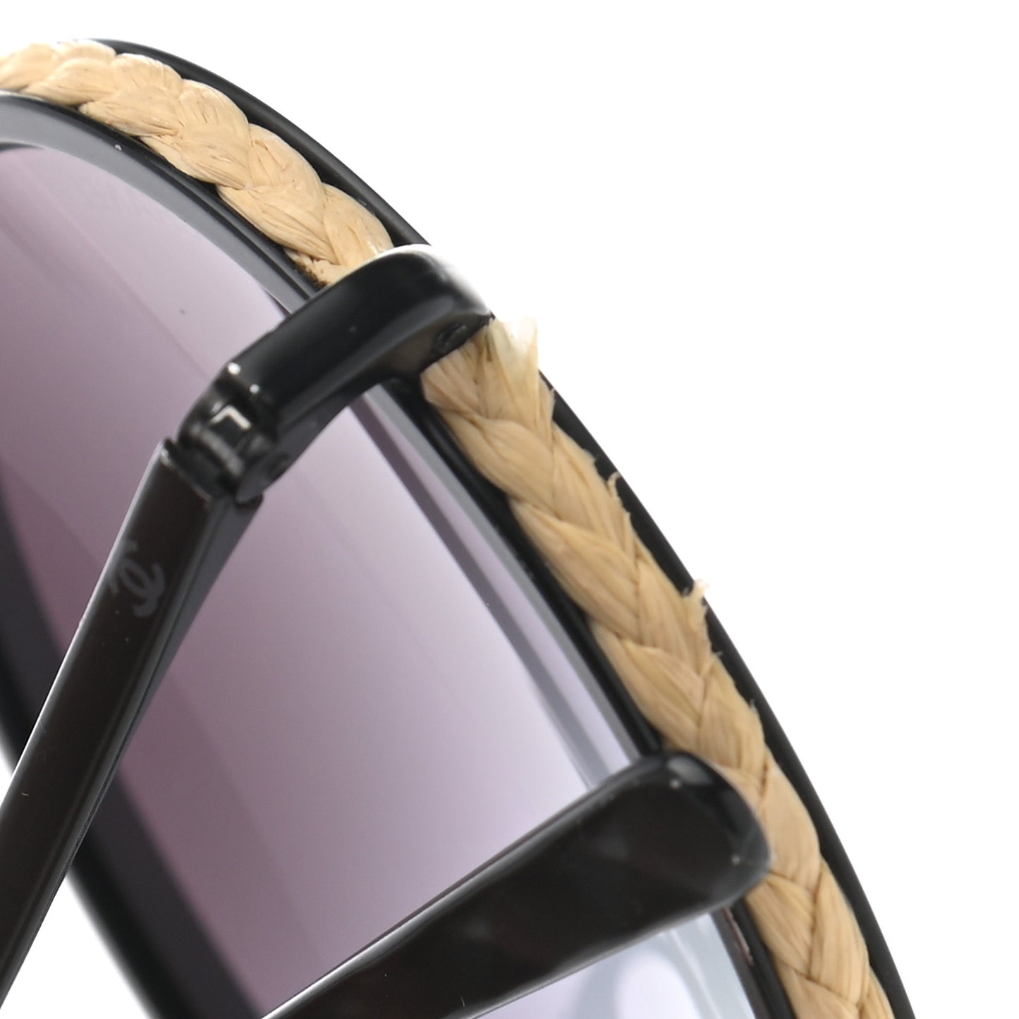 Metal Raffia Braided Round Sunglasses 4250 Black