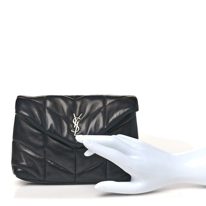 Saint Laurent Lambskin Monogram Loulou Puffer Pouch Clutch Black 2 of 8