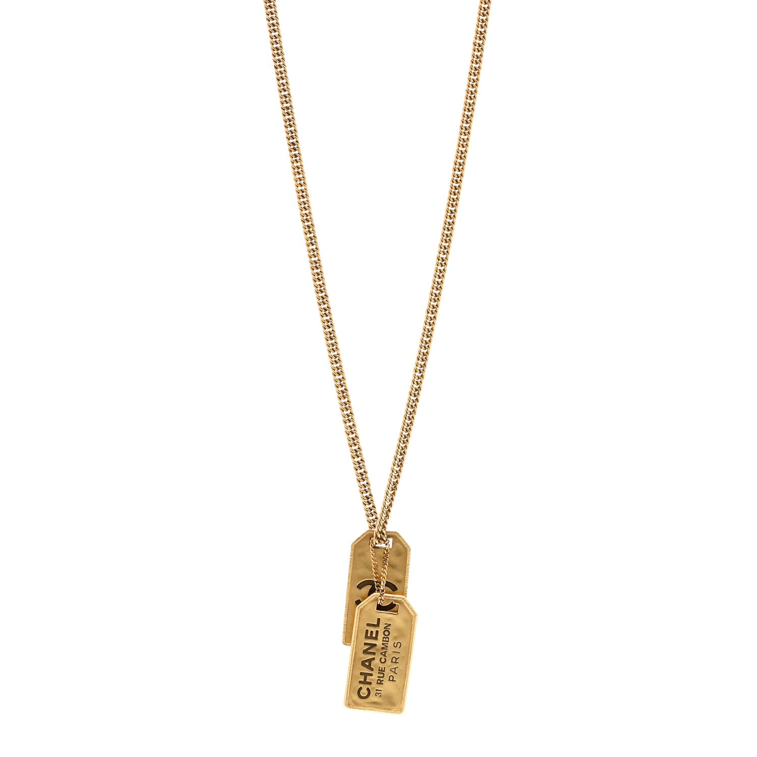 Chanel ID Dog Tag Charm Necklace Gold 1 of 5