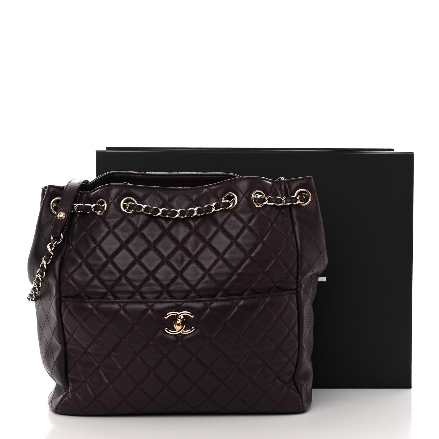 Chanel Lambskin Quilted Large Drawstring Shoulder Bag Dark Purple 10 of 10