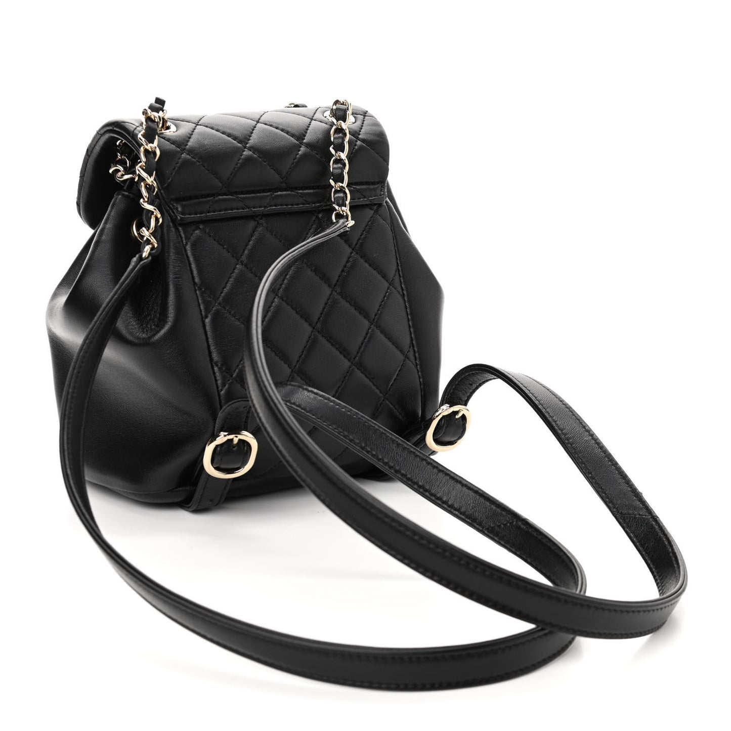 Lambskin Quilted Small Duma Drawstring Backpack Black