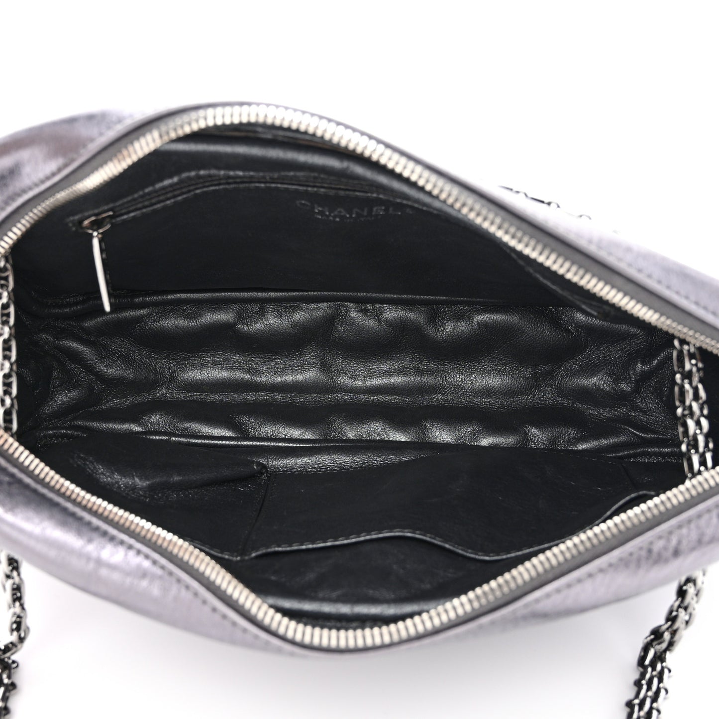 Metallic Aged Calfskin Quilted Medium Reissue Camera Case Dark Silver