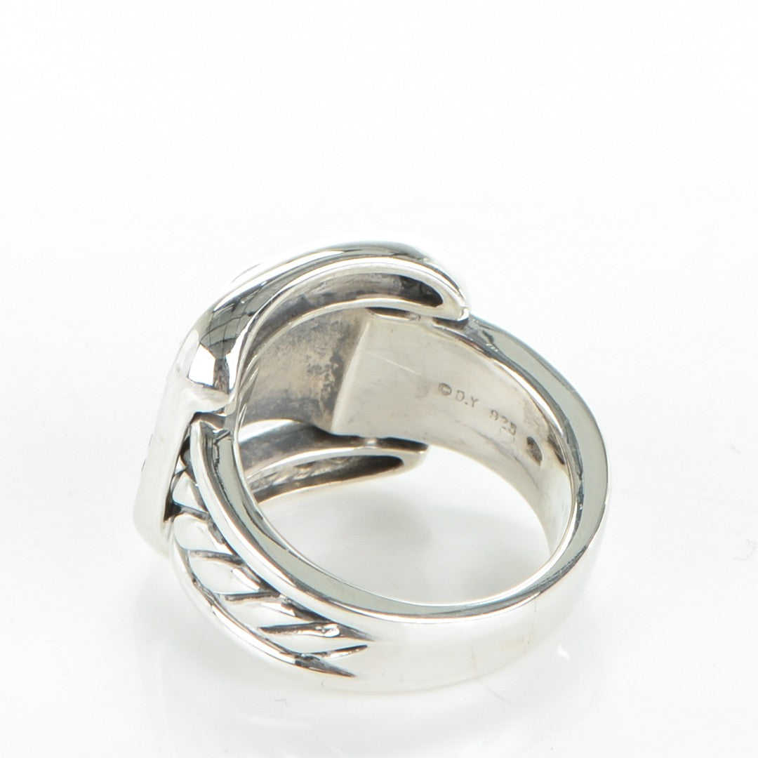 David Yurman Sterling Silver Diamond Buckle Ring 53 6.5 3 of 4