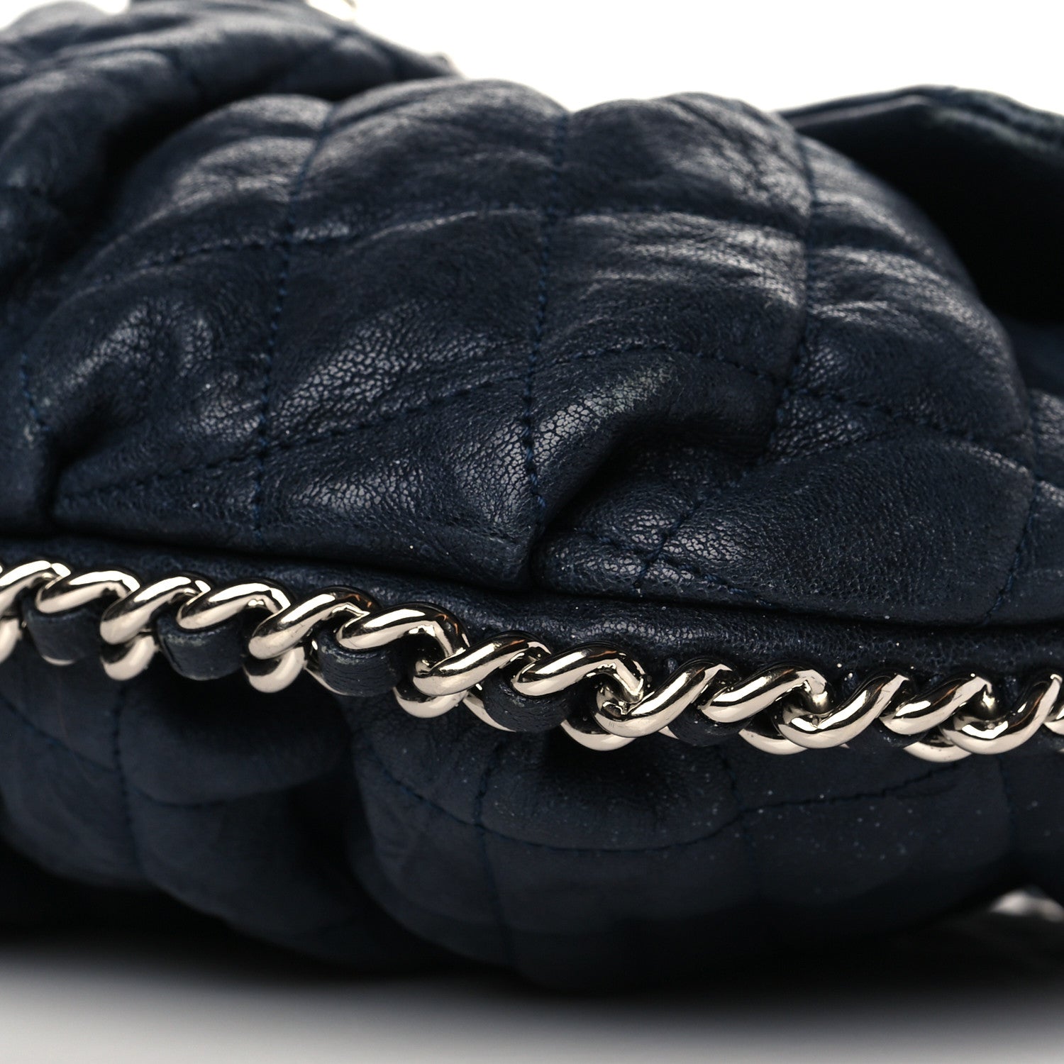 Chanel Washed Lambskin Quilted Medium Chain Around Messenger Navy Blue 9 of 9