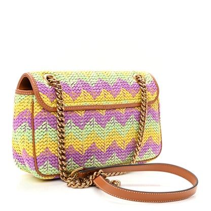 Gucci Calfskin Raffia Woven Small GG Marmont Shoulder Bag Multicolor 3 of 10