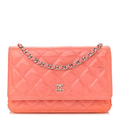 Chanel Patent Quilted Wallet On Chain WOC Coral 1 of 17