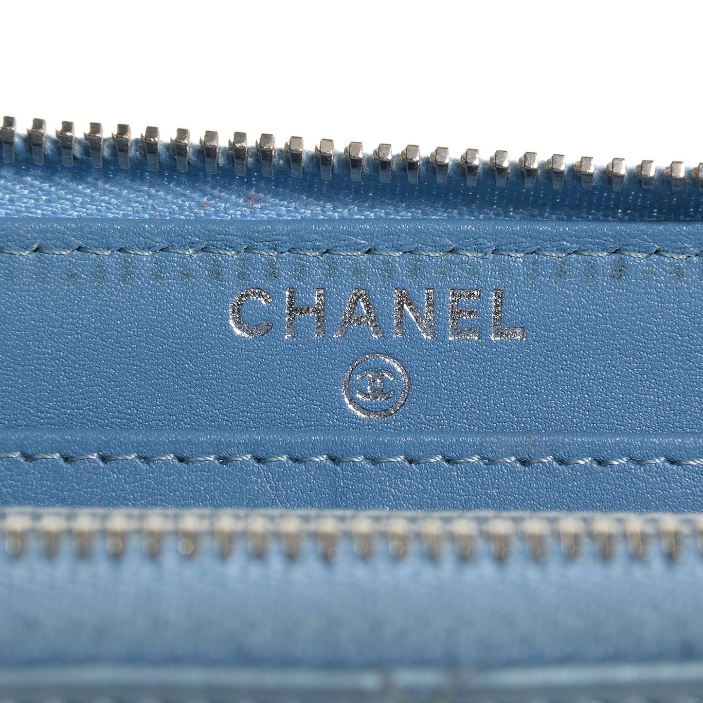 Patent Quilted Zip Wallet Light Blue