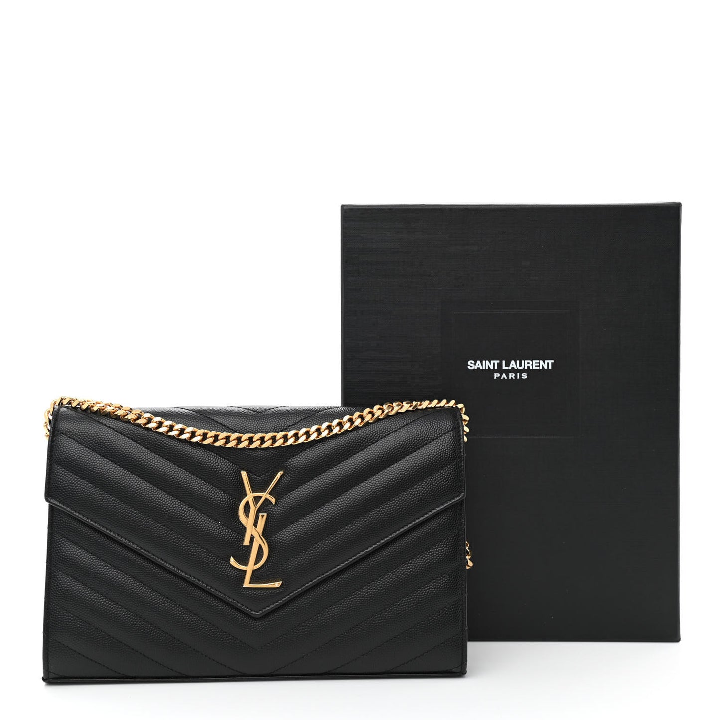 Grain De Poudre Matelasse Chevron Monogram Chain Wallet Black