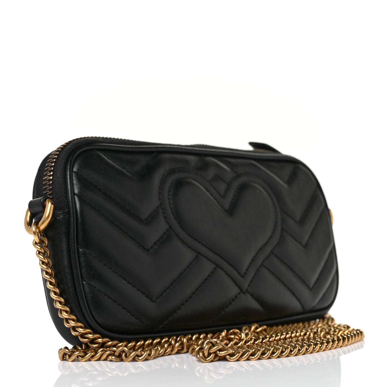 Gucci Calfskin Matelasse Mini GG Marmont Chain Crossbody Bag Black 3 of 8