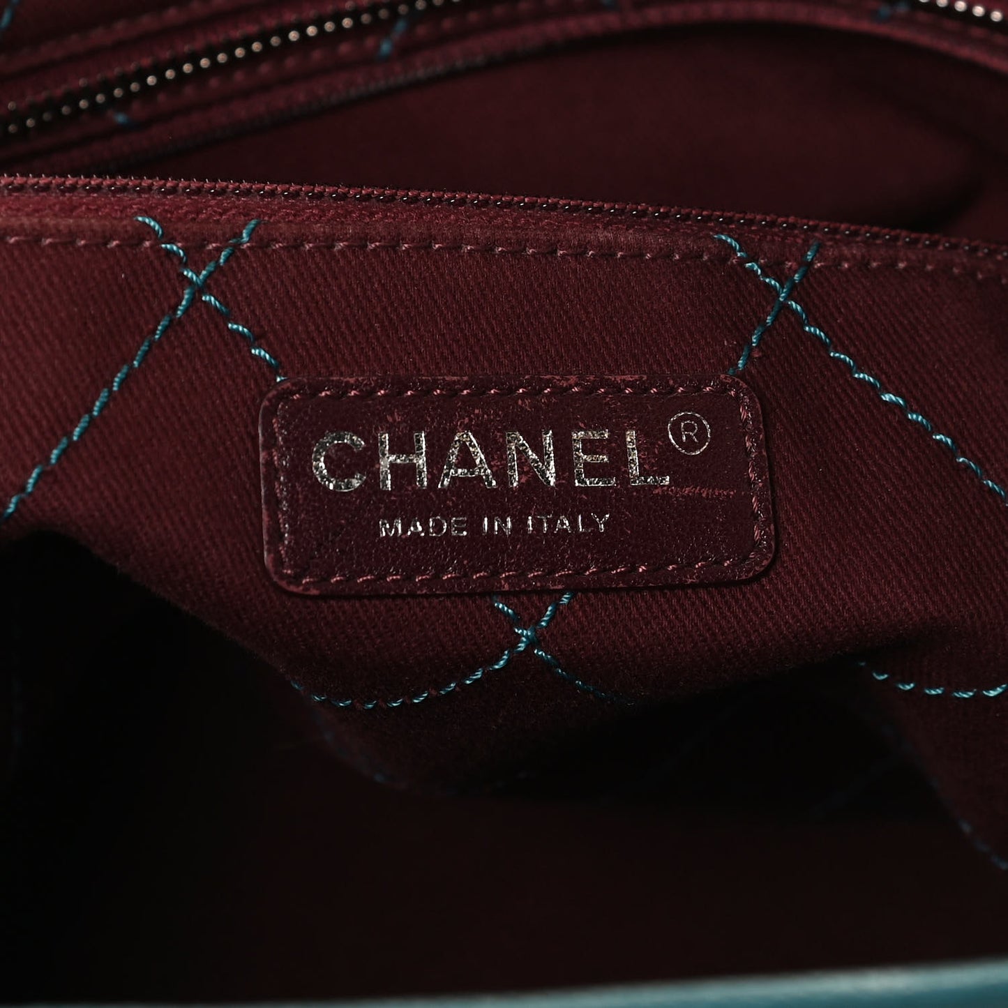 Grained Calfskin Quilted Small Daily Shopping Tote Turquoise
