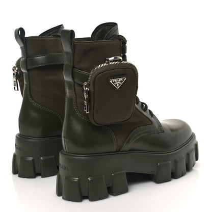 Prada Spazzolato Rois Re-Nylon Metal Triangle Logo Monolith Pouch Pocket 55mm Boots 38.5 Militare 4 of 8