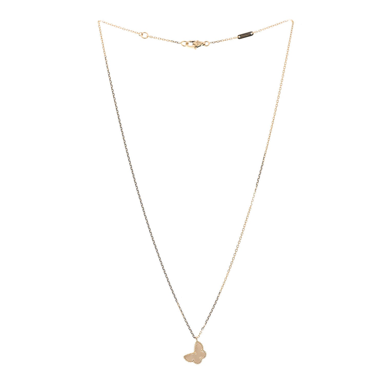 Van Cleef & Arpels 18K Yellow Gold Mother of Pearl Sweet Alhambra Butterfly Pendant Necklace 3 of 8