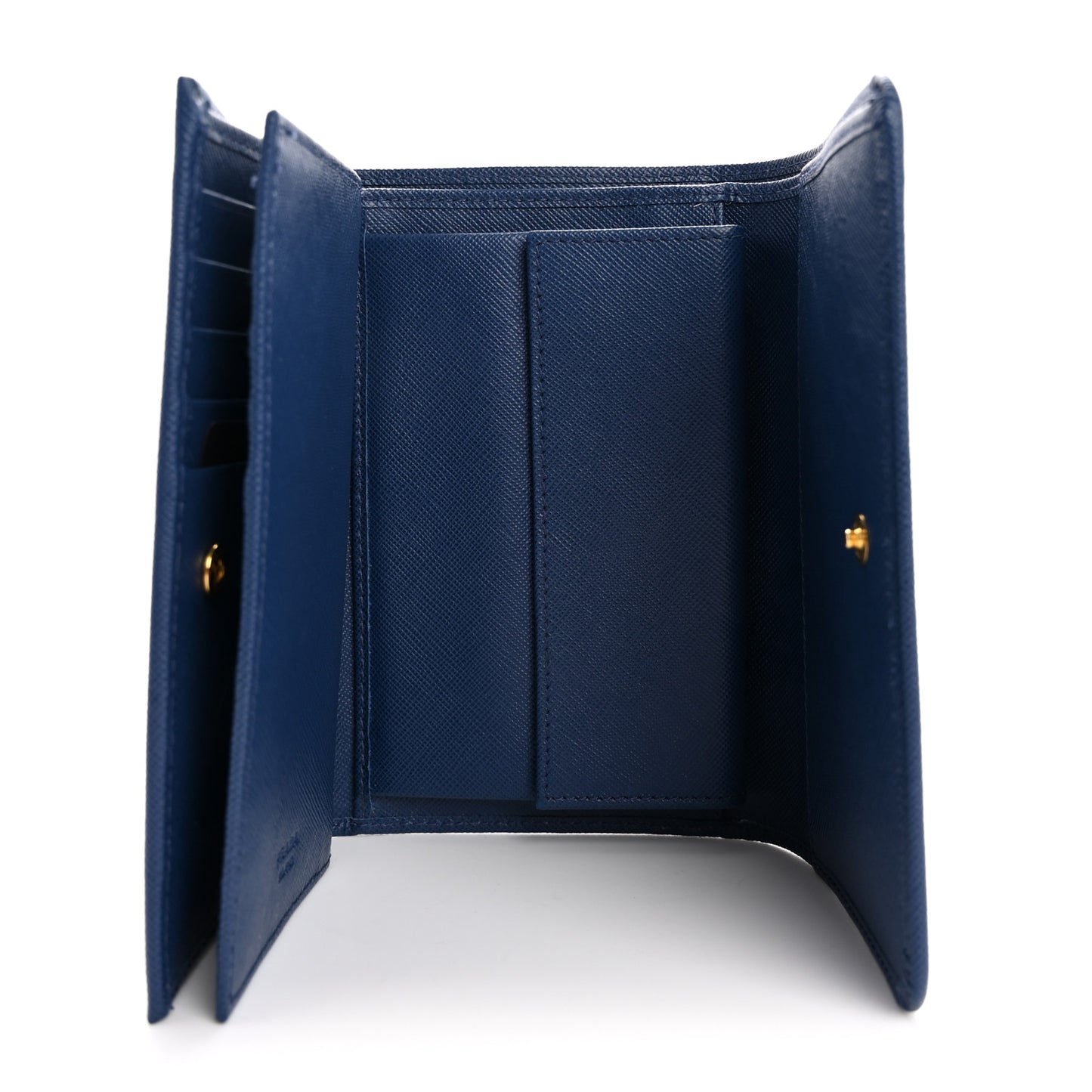 Saffiano Metal French Flap Compact Wallet Bluette