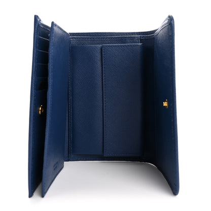 Prada Saffiano Metal French Flap Compact Wallet Bluette 5 of 12