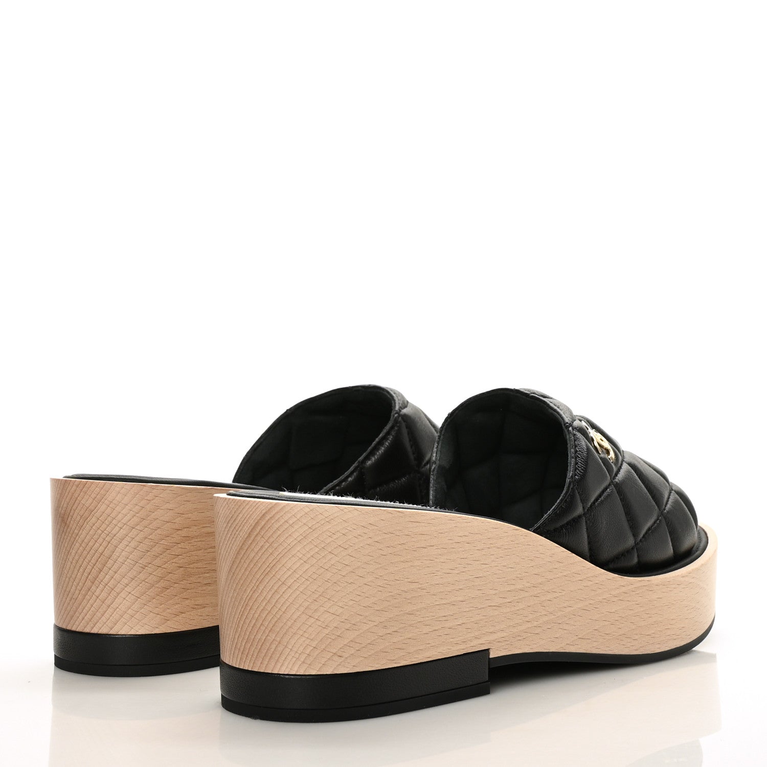 Chanel Lambskin Quilted CC Slip On Platform Sandals 39 Black 4 of 7