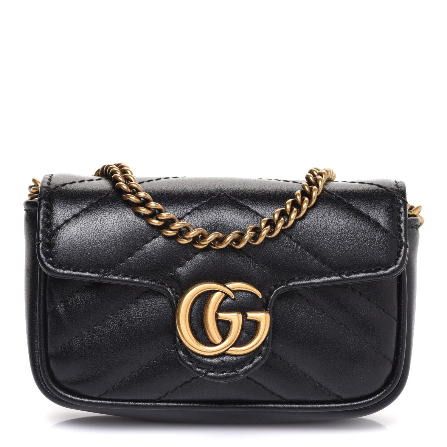 Gucci Calfskin Matelasse GG Marmont 2.0 Coin Purse On A Chain Black 1 of 7