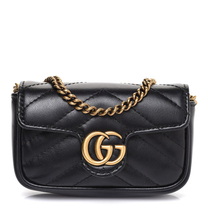 Gucci Calfskin Matelasse GG Marmont 2.0 Coin Purse On A Chain Black 1 of 7